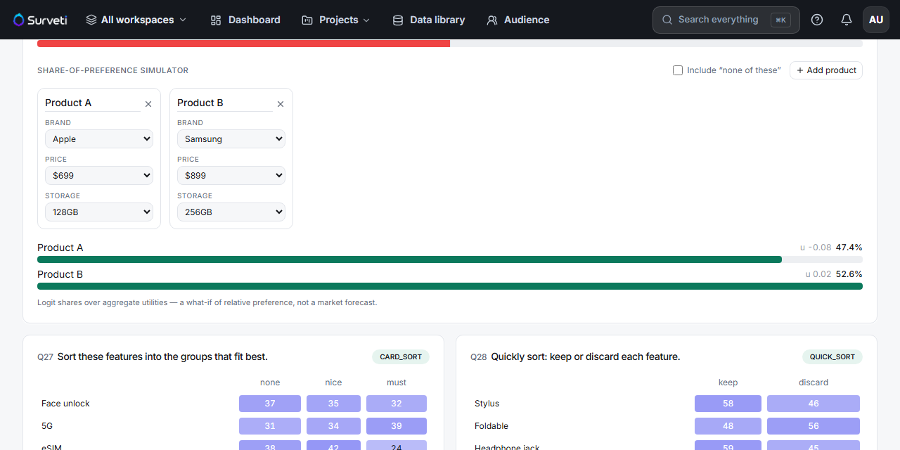 Product A and Product B configured with attribute dropdowns