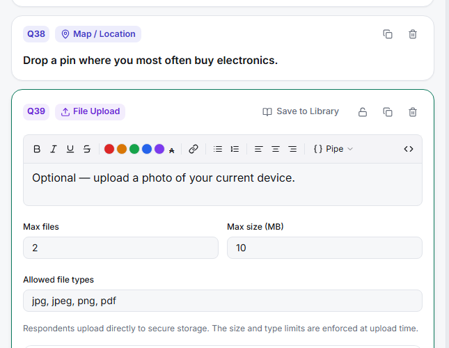 The File Upload editor