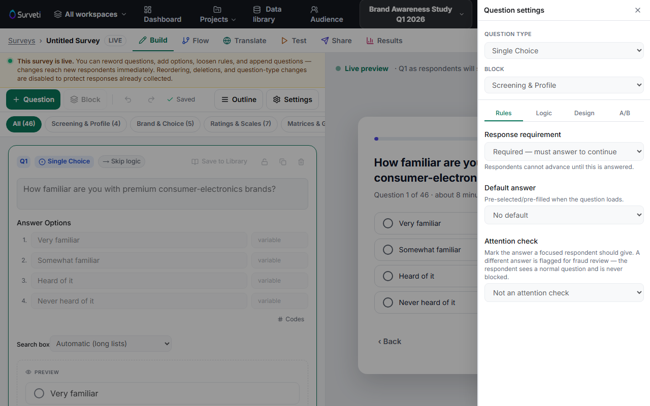 The Rules tab with the Response requirement dropdown