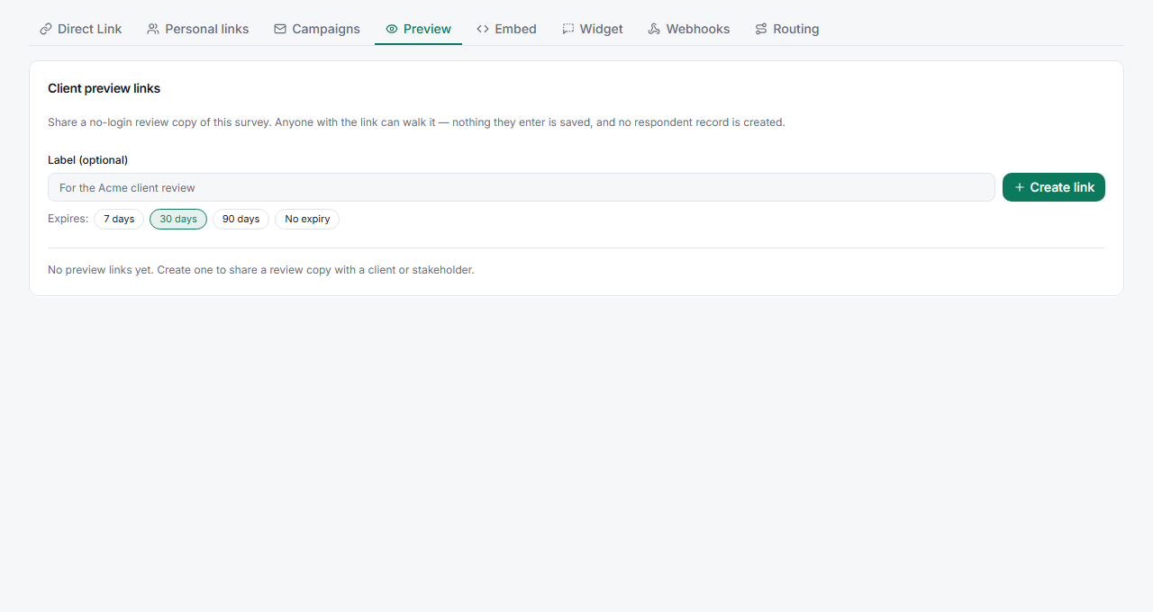 The Preview / client preview links channel