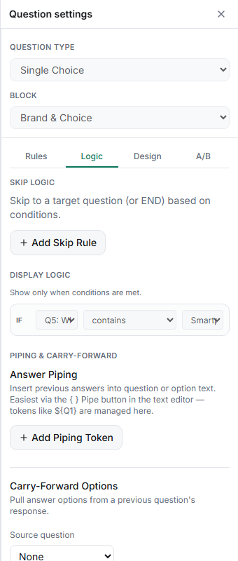 The Carry-Forward Options section in the Logic tab