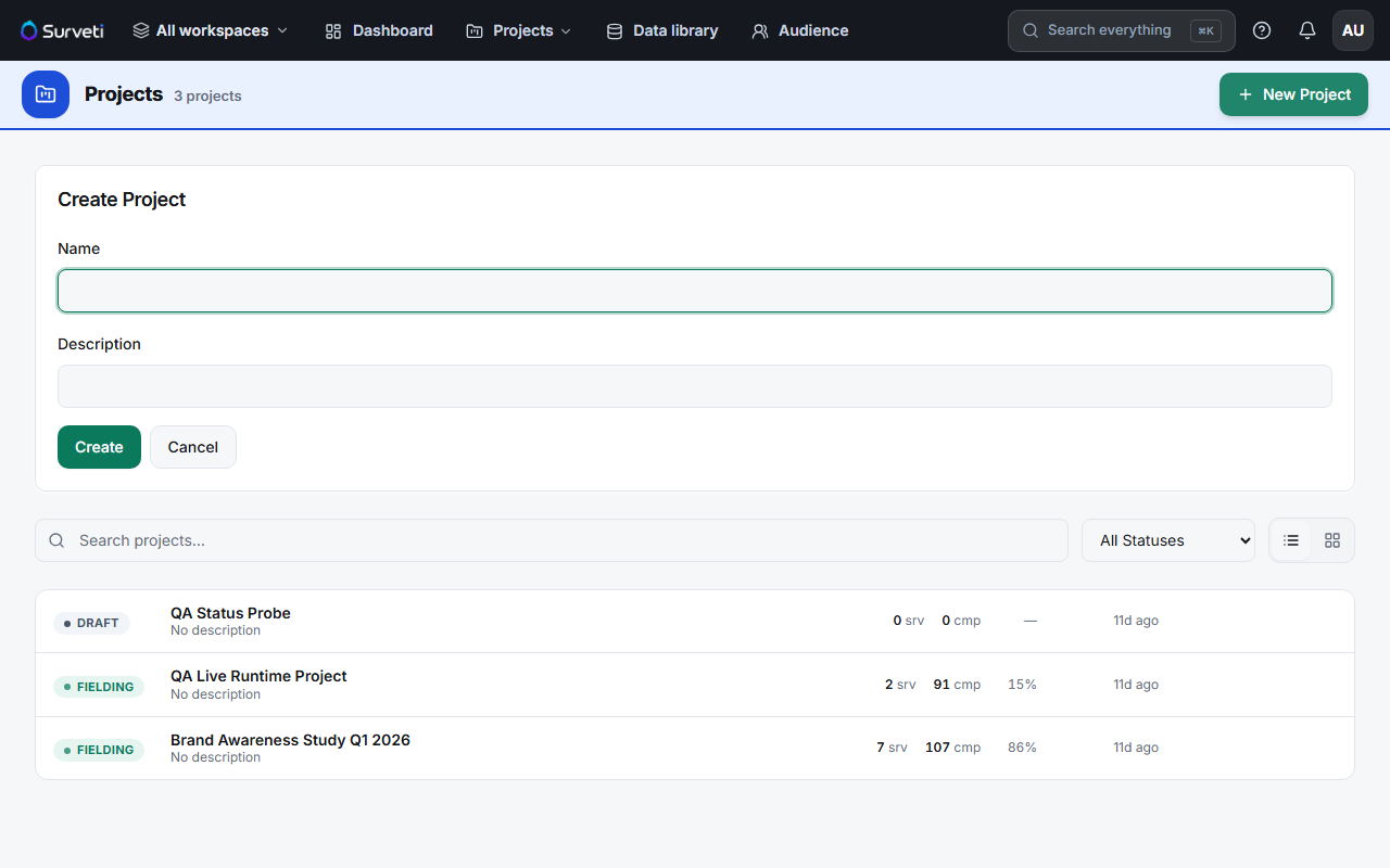 The new project dialog