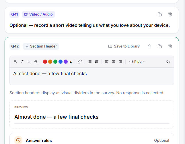 A header/descriptive element in the builder