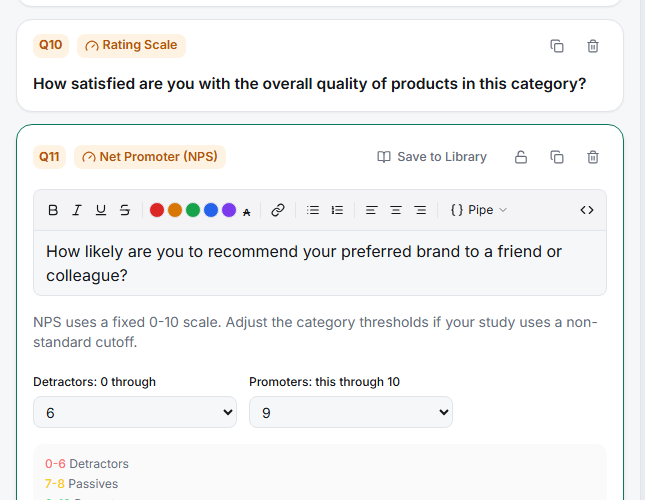 The NPS question editor
