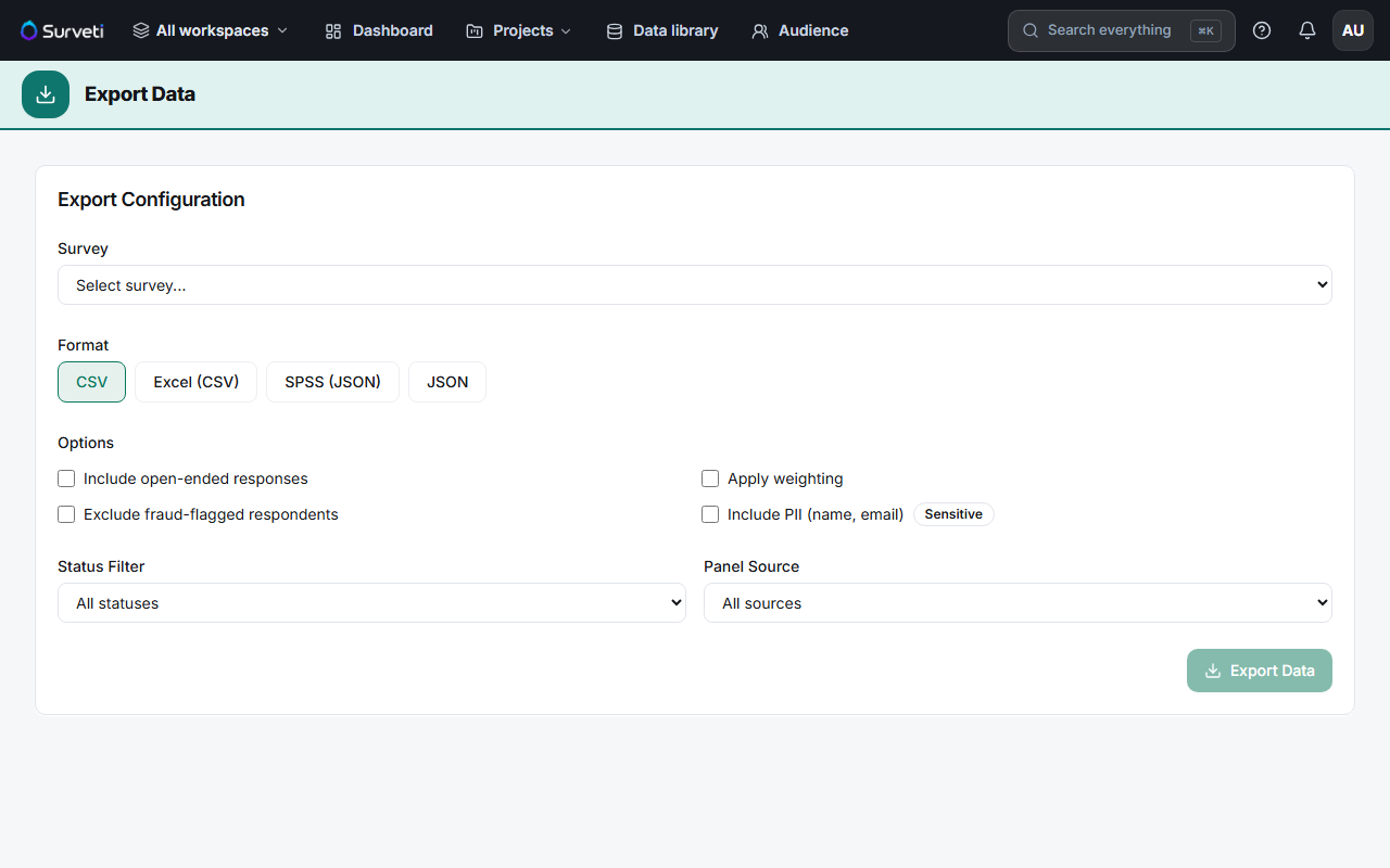 The Export Configuration page