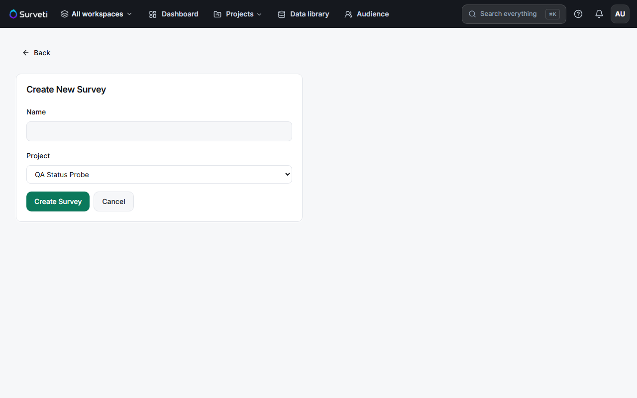 The Create New Survey form